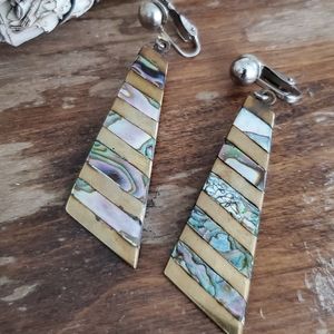 alpaca mexico vintage abalone stripe boho clip earrings